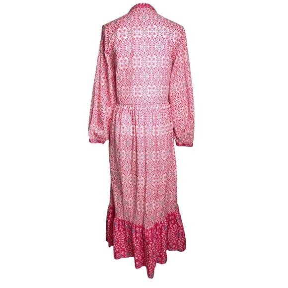 Zara Printed Midi Dress Pink Floral Button Front Tiered Boho Cotton 5029/ - Picture 6 of 13